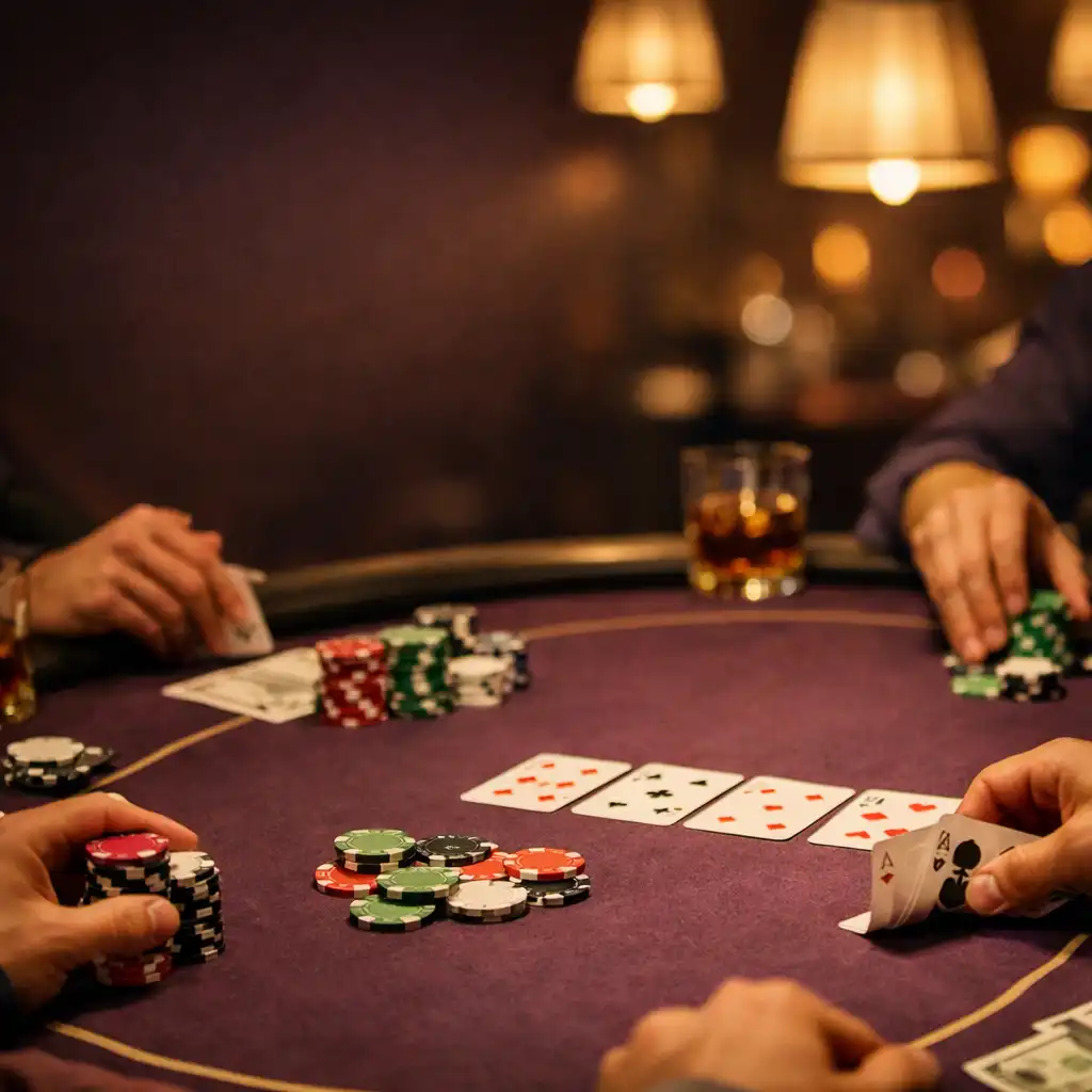 Table de poker élégante dans une ambiance lounge feutrée