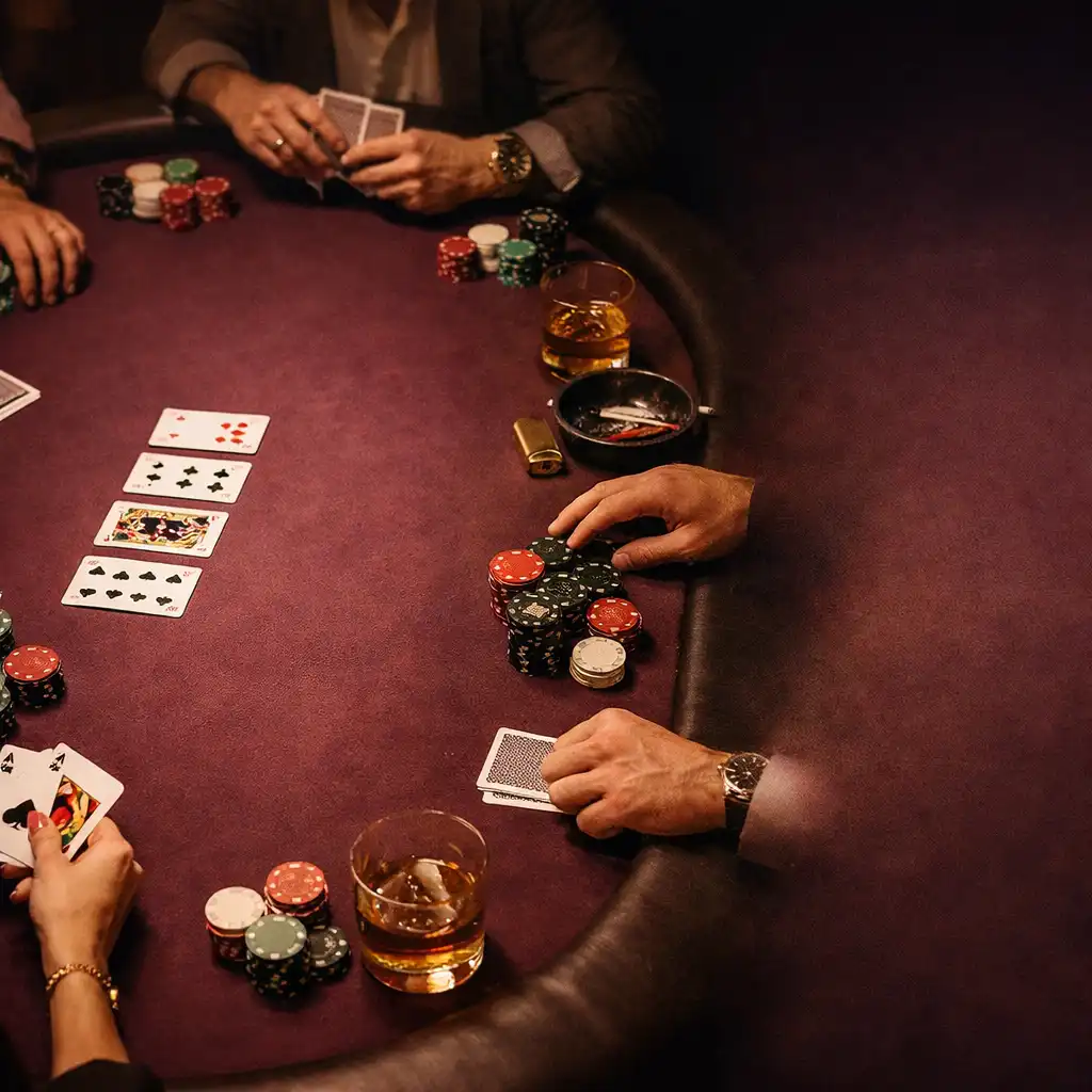 Table de poker élégante avec cartes et jetons dans une ambiance Card Lounge
