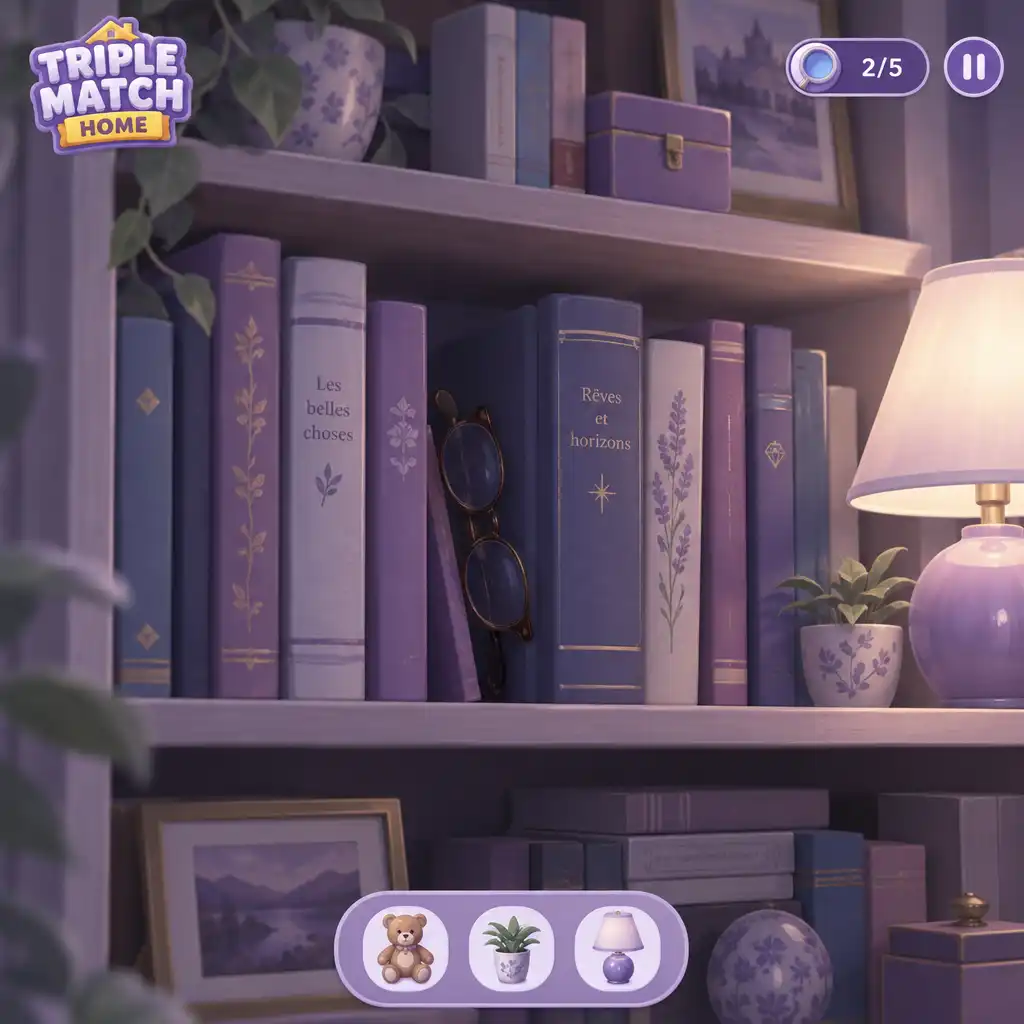 Chambre avec une étagère de livres où une paire de lunettes est cachée parmi les ouvrages
